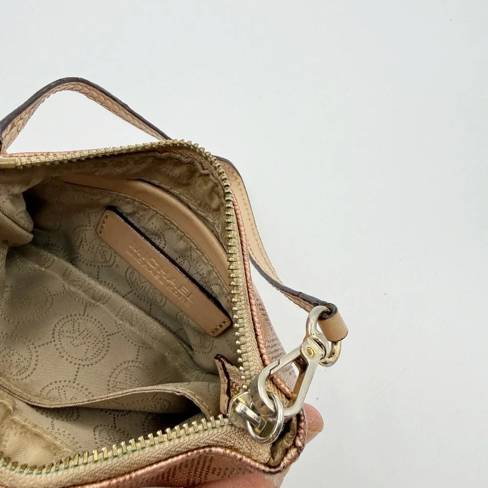 Michael Kors Rose Gold Signature‎ Monogram Wristlet Pouch Card Holder